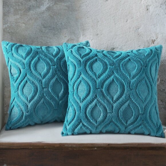 Decorative Pillow Covers Set Boho Teal Soft Accent Couch Cottage Decor 20x20 - Picture 1 of 7